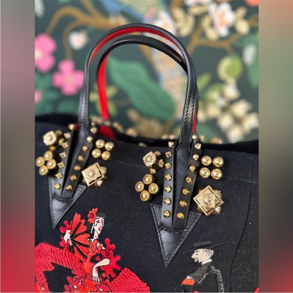 CHRISTIAN LOUBOUTIN♥️🖤💃Flamencaba Tote in Embroidered Toile PRISTINE CONDITION - Picture 5 of 15